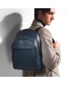 Sac à dos Montblanc Sartorial moyen à 3 compartiments en cuir tweed bleu