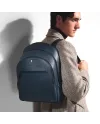 Zaino Medio Montblanc Sartorial 3 Scomparti in Pelle Tweed Blu