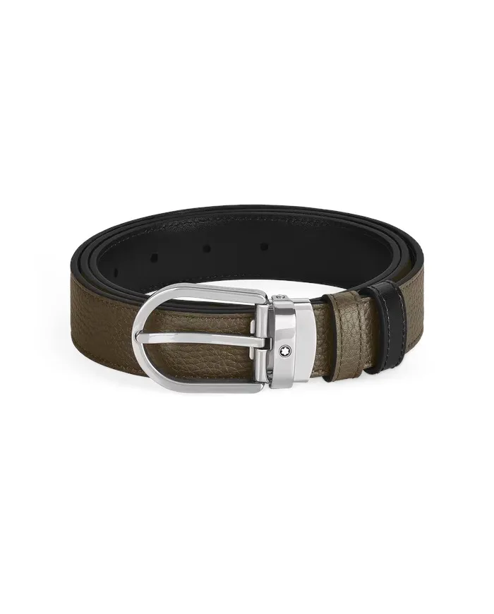 Ceinture réversible Montblanc en cuir kaki/noir avec boucle fer à cheval 30 mm