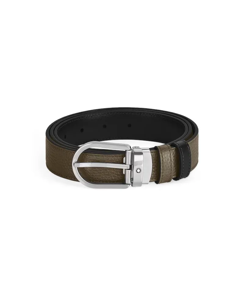 Ceinture réversible Montblanc en cuir kaki/noir avec boucle fer à cheval 30 mm