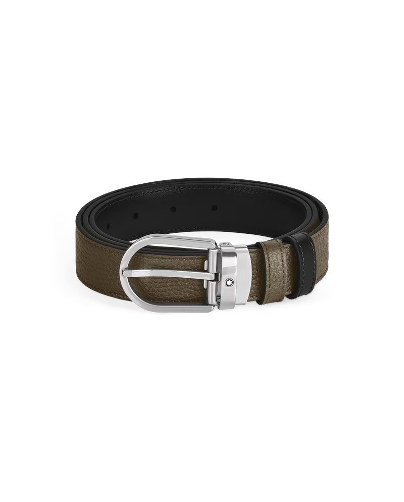 Montblanc Reversible Leather Belt Khaki/Black with Horseshoe Buckle 30mm