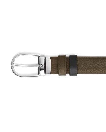 Ceinture réversible Montblanc en cuir kaki/noir avec boucle fer à cheval 30 mm