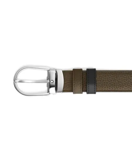 Ceinture réversible Montblanc en cuir kaki/noir avec boucle fer à cheval 30 mm