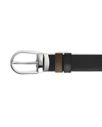 Montblanc Reversible Leather Belt Khaki/Black with Horseshoe Buckle 30mm