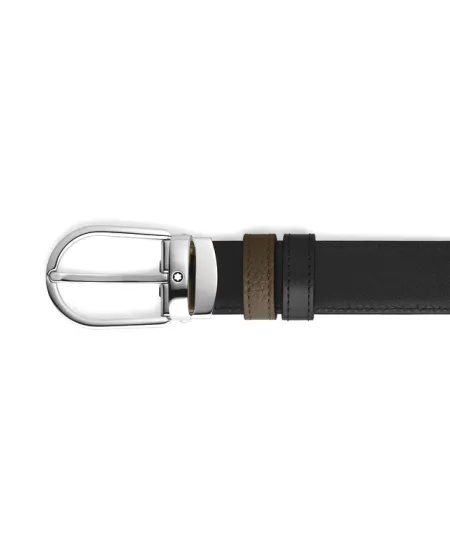 Montblanc Reversible Leather Belt Khaki/Black with Horseshoe Buckle 30mm