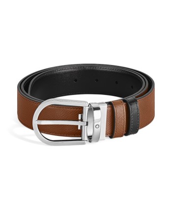 Montblanc Reversible Leather Belt in Fawn/Black with Horseshoe Buckle 35 mm