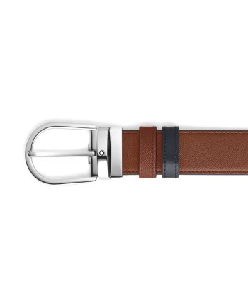 Ceinture réversible Montblanc en cuir fauve/noir avec boucle fer à cheval 35 mm
