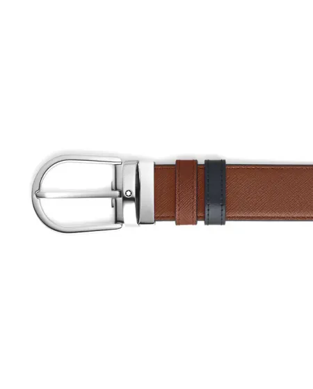 Montblanc Reversible Leather Belt in Fawn/Black with Horseshoe Buckle 35 mm