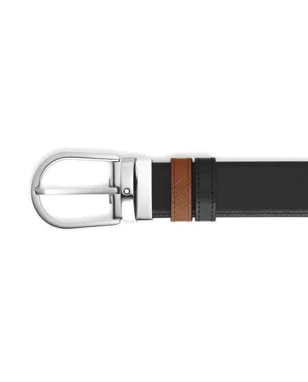 Ceinture réversible Montblanc en cuir fauve/noir avec boucle fer à cheval 35 mm