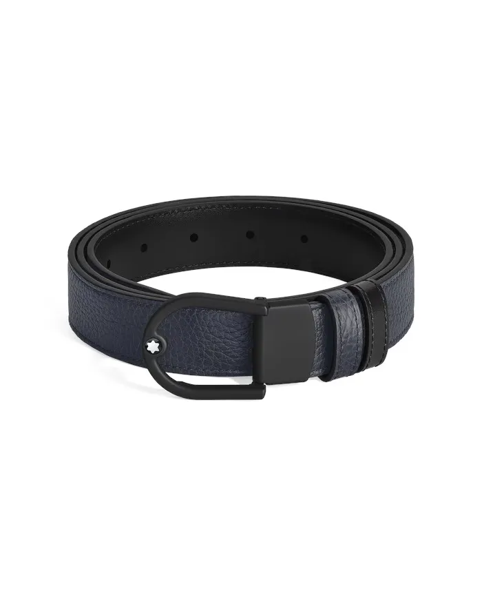 Ceinture réversible Montblanc en cuir bleu/noir avec motif fer à cheval PVD 30 mm