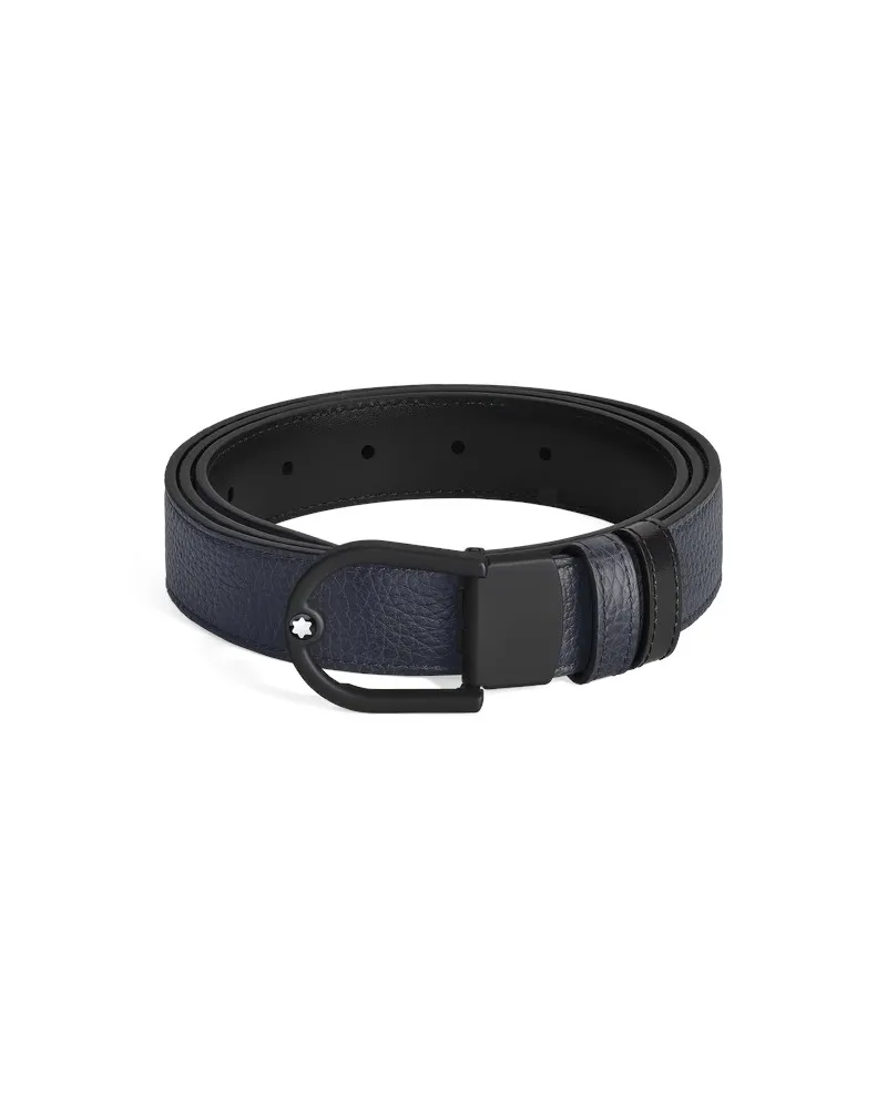 Montblanc Reversible Belt in Blue/Black Leather with Horseshoe PVD 30 mm