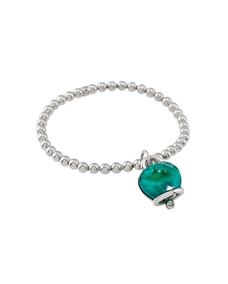 Chantecler Et Voilà Elastic Bracelet with Medium Paraiba Green Bell and Diamond