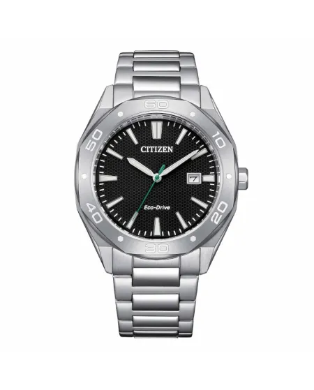 Citizen OF Metropolitan Sports Eco Drive Watch with Black Dial and Steel Strap