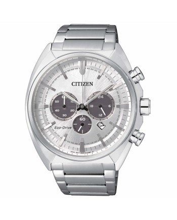 Chronographe Citizen OF Metropolitan Eco Drive, cadran argenté et bracelet en acier
