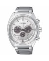 Chronographe Citizen OF Metropolitan Eco Drive, cadran argenté et bracelet en acier