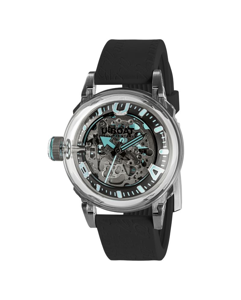 Montre automatique U-Boat U-65 44 mm turquoise avec bracelet en caoutchouc noir