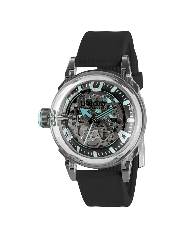 Montre automatique U-Boat U-65 44 mm turquoise avec bracelet en caoutchouc noir