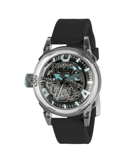 U-Boat U-65 Automatic 44mm Turquoise Watch with Black Rubber Strap