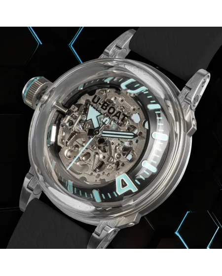 U-Boat U-65 Automatic 44mm Turquoise Watch with Black Rubber Strap