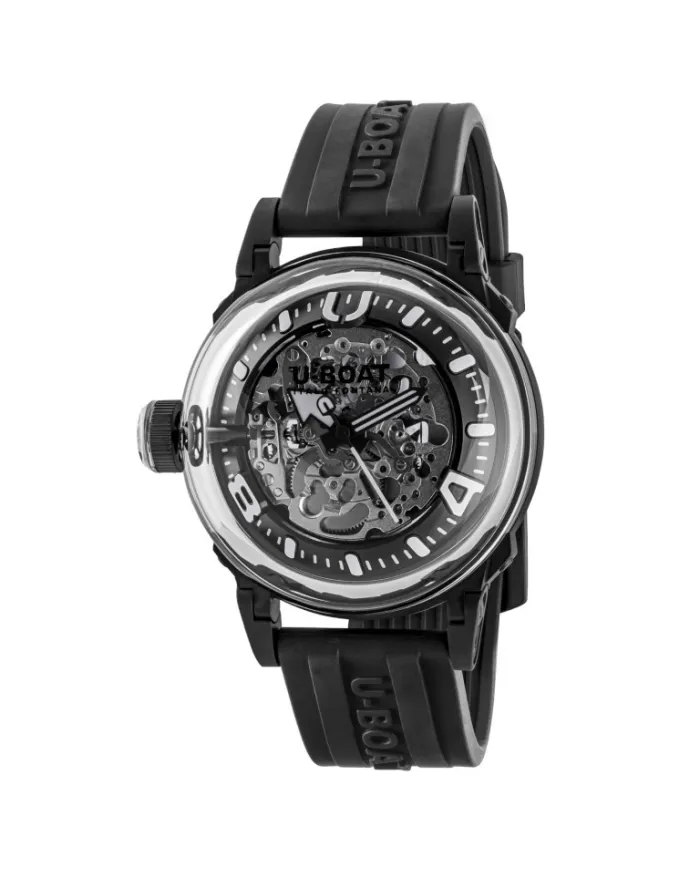 U-Boat U-65 Automatic 44mm White Watch with Black Rubber Strap
