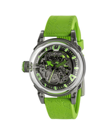 Montre automatique U-Boat U-65 44 mm turquoise avec bracelet en caoutchouc noir