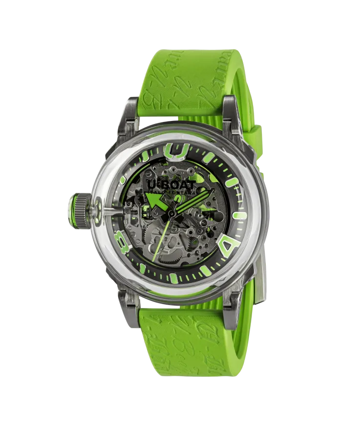 Montre automatique U-Boot U-65 44 mm verte avec bracelet en caoutchouc vert