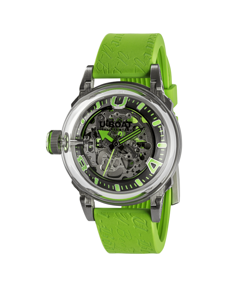 Montre automatique U-Boat U-65 44 mm turquoise avec bracelet en caoutchouc noir