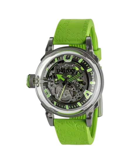 Montre automatique U-Boot U-65 44 mm verte avec bracelet en caoutchouc vert