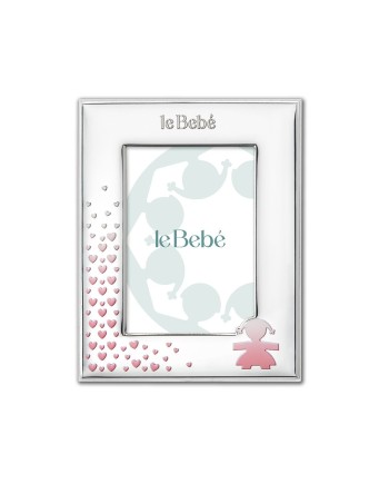 Cadre Le Bebé en PVD Argent avec Silhouette Bébé Fille et Coeurs 10x15 cm