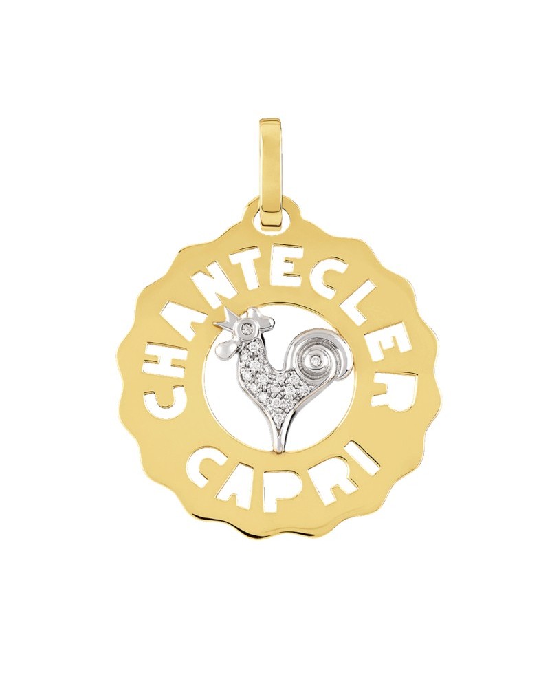 Chantecler logo Ciondolo medio Gallo in oro giallo e bianco e diamanti