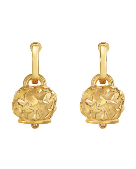 Chantecler Et Voilà Medium Bell Earrings in Gold-Plated Silver and Diamonds