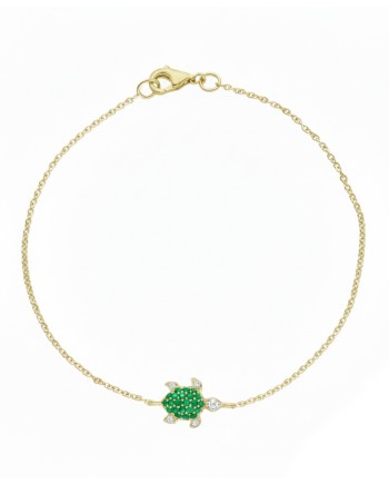Bracelet Casella Gioielli en or jaune et motif tortue, orné d'émeraudes et de diamants