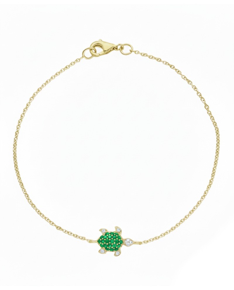 Bracelet Casella Gioielli en or jaune et motif tortue, orné d'émeraudes et de diamants