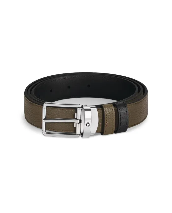 Cintura Montblanc in Pelle Kaki/Nera con Fibbia Everyday 30 mm