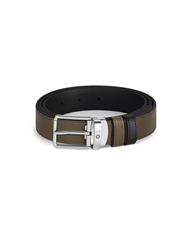 Cintura Montblanc in Pelle Kaki/Nera con Fibbia Everyday 30 mm