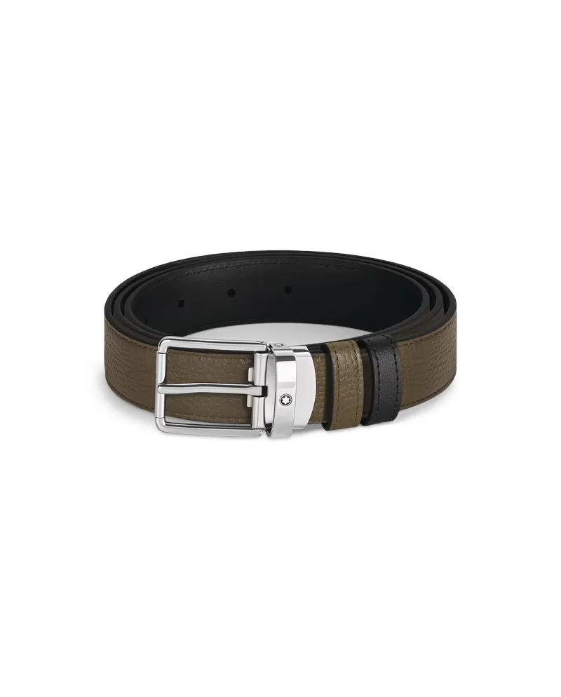 Montblanc Khaki/Black Leather Belt with Everyday Buckle 30 mm