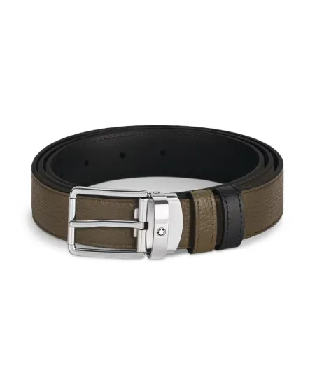 Cintura Montblanc in Pelle Kaki/Nera con Fibbia Everyday 30 mm