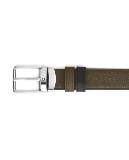 Montblanc Khaki/Black Leather Belt with Everyday Buckle 30 mm