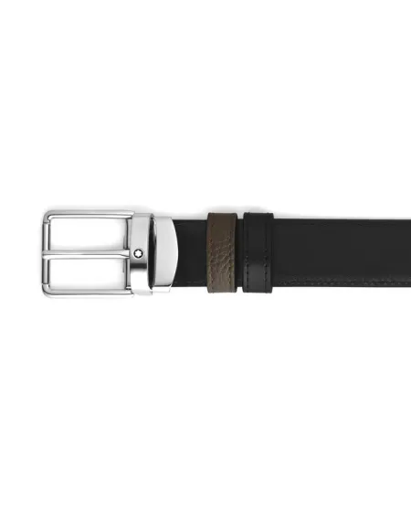 Cintura Montblanc in Pelle Kaki/Nera con Fibbia Everyday 30 mm