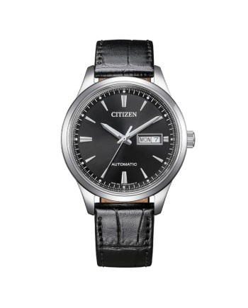 Montre Citizen Classic OF, cadran noir, jour/date, bracelet en cuir