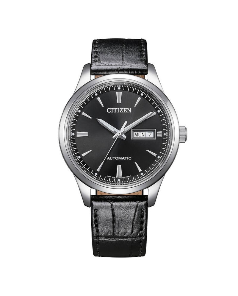Montre Citizen Classic OF, cadran noir, jour/date, bracelet en cuir