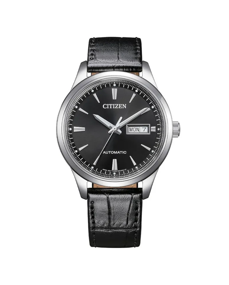 Montre Citizen Classic OF, cadran noir, jour/date, bracelet en cuir