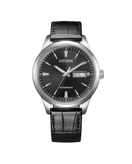 Montre Citizen Classic OF, cadran noir, jour/date, bracelet en cuir