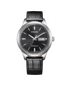 Montre Citizen Classic OF, cadran noir, jour/date, bracelet en cuir