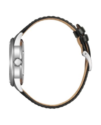 Montre Citizen Classic OF, cadran noir, jour/date, bracelet en cuir