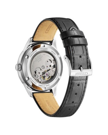 Montre Citizen Classic OF, cadran noir, jour/date, bracelet en cuir