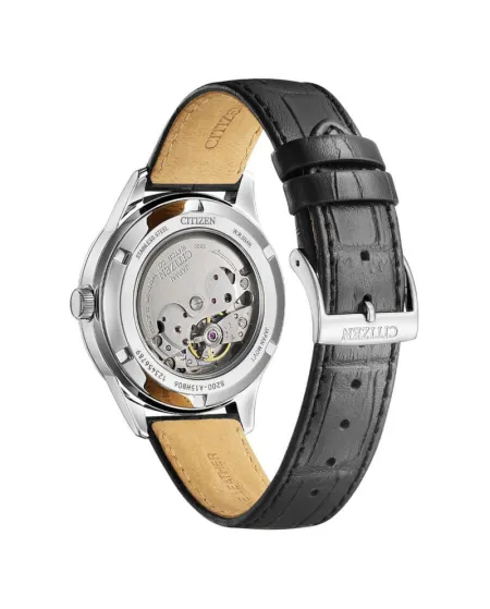 Montre Citizen Classic OF, cadran noir, jour/date, bracelet en cuir