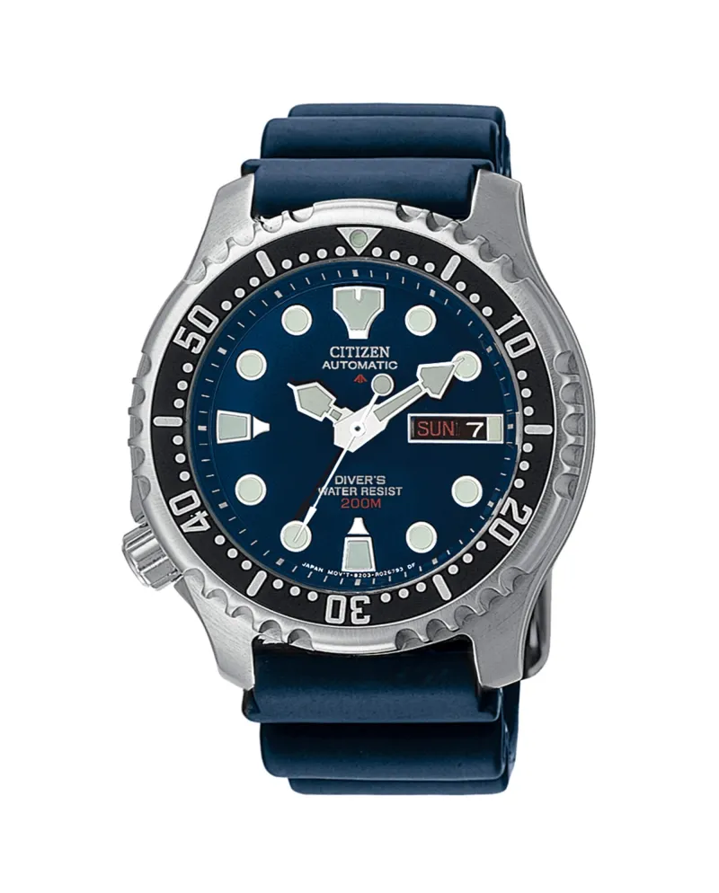 Montre de plongée automatique Citizen Promaster 200 m, cadran bleu, bracelet en caoutchouc