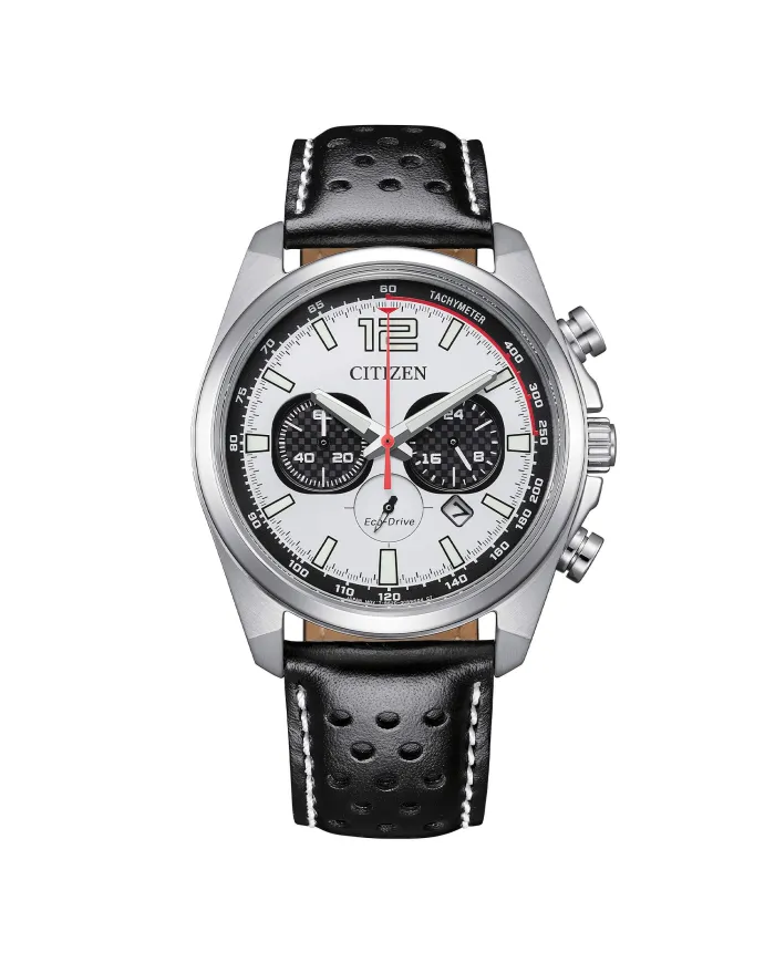 Cronografo Citizen Racing OF Eco Drive Quadrante Bianco Cinturino in Pelle
