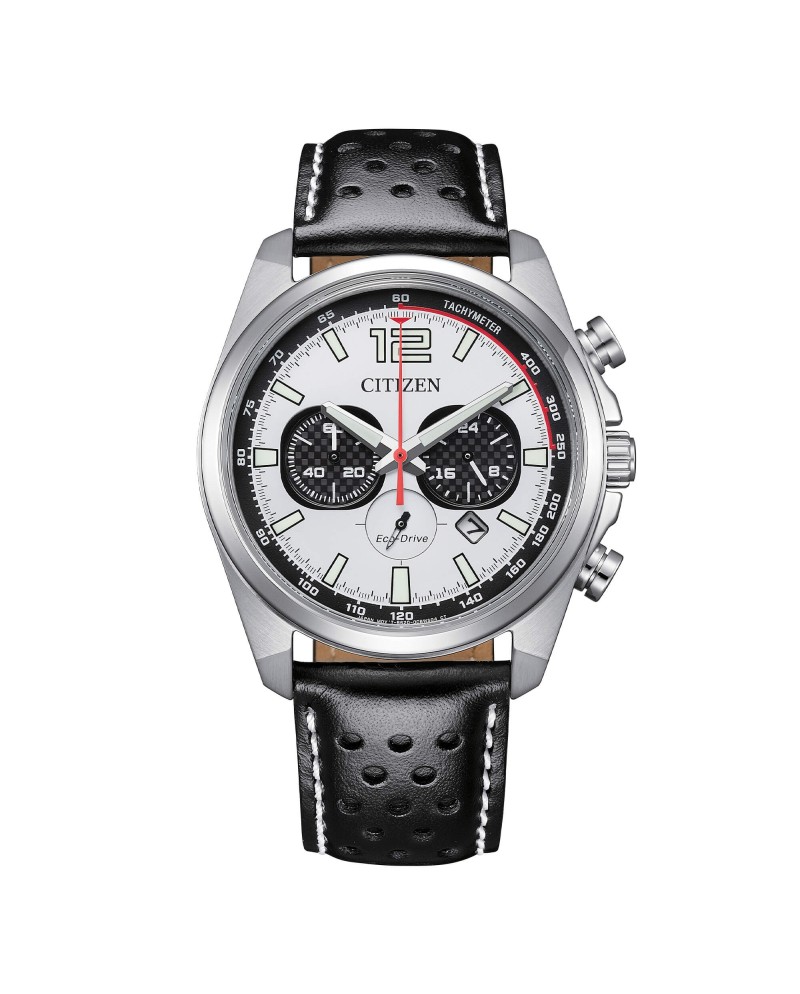 Citizen Racing OF Eco Drive Chronograph White Dial Leather Strap